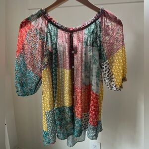Zara sheer patchwork print top.